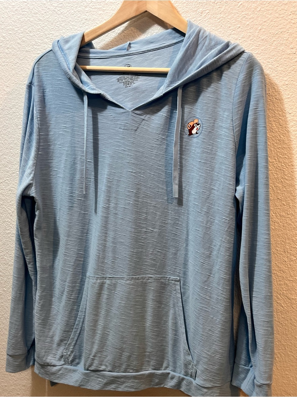 Light Blue Women's Slub-Knit Cowl Neck Pullover Hoodie